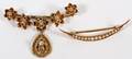 14KT GOLD PEARL AND DIAMOND BROOCHES 2 PCS