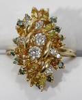 091060 18K YELLOW GOLD DIAMOND  EMERALD CLUSTER RING