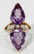 091066 14K YELLOW GOLD AMETHYST  PEARL RING