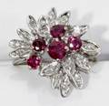 091065 18K WHITE GOLD RUBY  DIAMOND CLUSTER RING