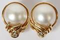 14KT YELLOW GOLD MABE PEARL  DIAMOND EARRINGS PAIR