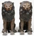 BRONZE GARDEN LIONS PAIR