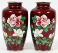 JAPANESE RED ENAMEL VASES PAIR