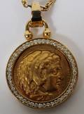 22KT ROMAN ANCIENT COIN  2CT DIAMOND NECKLACE