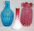 101209 VICTORIAN CRANBERRY OPALESCENT  PEACH VASES