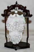 091250 CHINESE CARVED JADE GRAPE BUNCH ON WOOD STAND