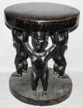 091241 AFRICAN PAINTED  CARVED WOOD FIGURAL TABLE