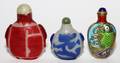 CHINESE PEKING GLASS  ENAMELED SNUFF BOTTLES THREE