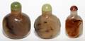 CHINESE CARVED AGATE SNUFF BOTTLES THREE