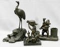 082149 BRONZE 20TH C SCULPTURES CRANE GOD MONKEY