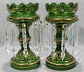 082144 CZECHOSLOVAKIAN BLOWN GREEN CRYSTAL LUSTERS