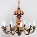 CARVED WOOD TWELVELIGHT CHANDELIER EARLY 20TH C