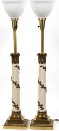 STIFFEL BRONZE  PORCELAIN LAMPS PAIR