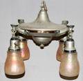 010173 METAL  GLASS FOUR LIGHT CHANDELIER C1920