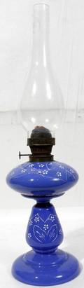 091308 ENAMELDECORATED GLASS OIL LAMP C1880 H9