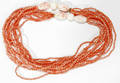 082170 CHINESE CORAL FOUR STRAND BEADED NECKLACE