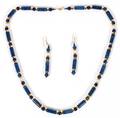 GOLD  LAPIS LAZULI NECKLACE  EARRINGS 3 PIECES