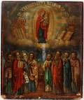 RUSSIAN PAINTED WOODEN ICON 19TH C