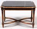 LOUIS XVI STYLE WALNUT TABLE W BLACK MARBLE TOP