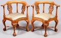 CHIPPENDALE STYLE MAHOGANY CORNER CHAIRS PAIR