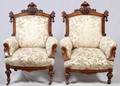 VICTORIAN WALNUT  BURL WALNUT ARMCHAIRS C 1880
