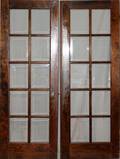 010221 WALNUT  BEVELED GLASS FRENCH DOORS C 1920
