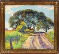 GEORGE ADOMEIT OIL ON BOARD COUNTRY ROAD W TREES