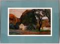 GEORGE ADOMEIT WATERCOLOR FARMHOUSE AT TWILIGHT