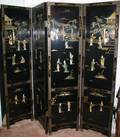 021351 CHINESE LACQUER  HARD STONE FOURPANEL SCREEN