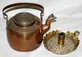 091415 COPPER TEAPOT  BRASS CHAMBER STICK
