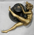 082281 GILT BRONZE NUDE FEMALE ON PEDESTAL BASE