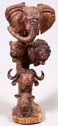 AFRICAN BIG 5 CARVED WOOD SCULPTURE LATE 20TH C