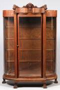 AMERICAN CARVED OAK CURIO CABINET 19THC
