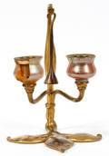 SIGNED TIFFANY STUDIOS SINGLE TWOCANDLE LIGHT LAMP