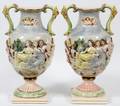 SACA CAPODIMONTE POTTERY URNS C 1930 PAIR