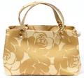 CHANEL GOLD  TAN CANVAS CAMELLIA BAG