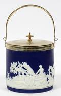 BROWNHILLS POTTERY ENGLISH JASPERWARE BISCUIT JAR