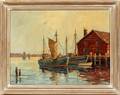 WILLIAM WARD JR OIL ON CANVAS DOCK SCENE