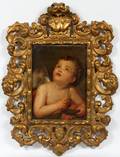 ITALIAN SCHOOL OIL ON CANVAS HEAD OF CUPID 18TH C