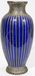 101419 JAPANESE BLUE POTTERY VASE H 10 12