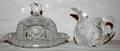 091432 CUT GLASS BUTTER DISH CREAMER  SUGAR BOWL