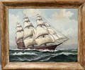 082299 H HOWE OIL ON CANVAS SAILING SHIP