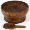 EARLY AMERICAN HAND TURNED WOOD BOWL  PADDLE
