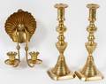 BRASS CANDLE SCONCE  PAIR OF CANDLESTICKS