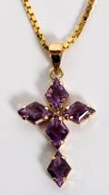 14KT YELLOW GOLD  AMETHYST CROSS PENDANT