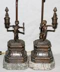 BRONZE AND MARBLE TABLE LAMPS PAIR