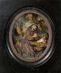 19TH C COLORED WAX MINIATURE OVAL LANDSCAPE