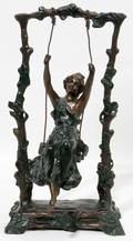 101426 BRONZE SCULPTURE OF A YOUNG WOMAN ON A SWING
