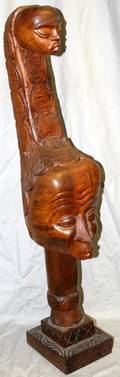 100406 NIGERIAN CARVED WOOD HEAD WPEDESTAL H38