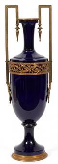 FRENCH BRONZE  COBALT BLUE PORCELAIN VASE